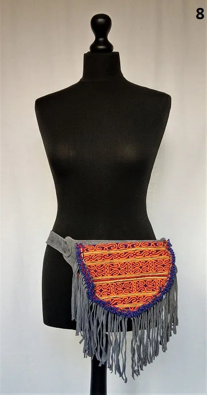 Suede fanny pack with vintage embroidered Kuchi fabrics - suède embroidered hip bag