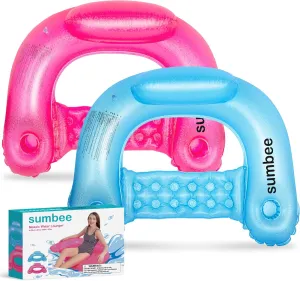 Sumbee Pool Floats Inflatable Floating Chair Water Chair Adult Size Funny, Sit N U Seat Pool Float with Cup Holders and Backrest, Raft Lounge Water Hammock for Swimming Beach,2 Packs Pink Blue