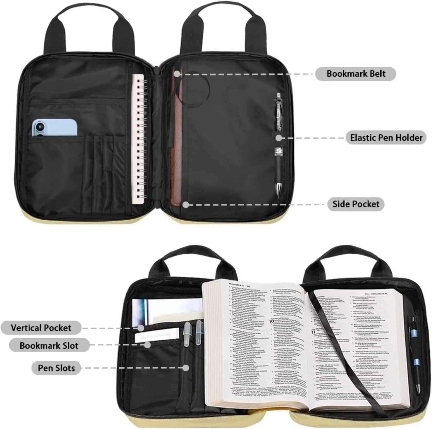 Sunflower White Dog Bible Case for Women&Men Bible Cover with Front Zip Pocket Portable Large Bible Holder Waterproof Church Bible Bag for Worship