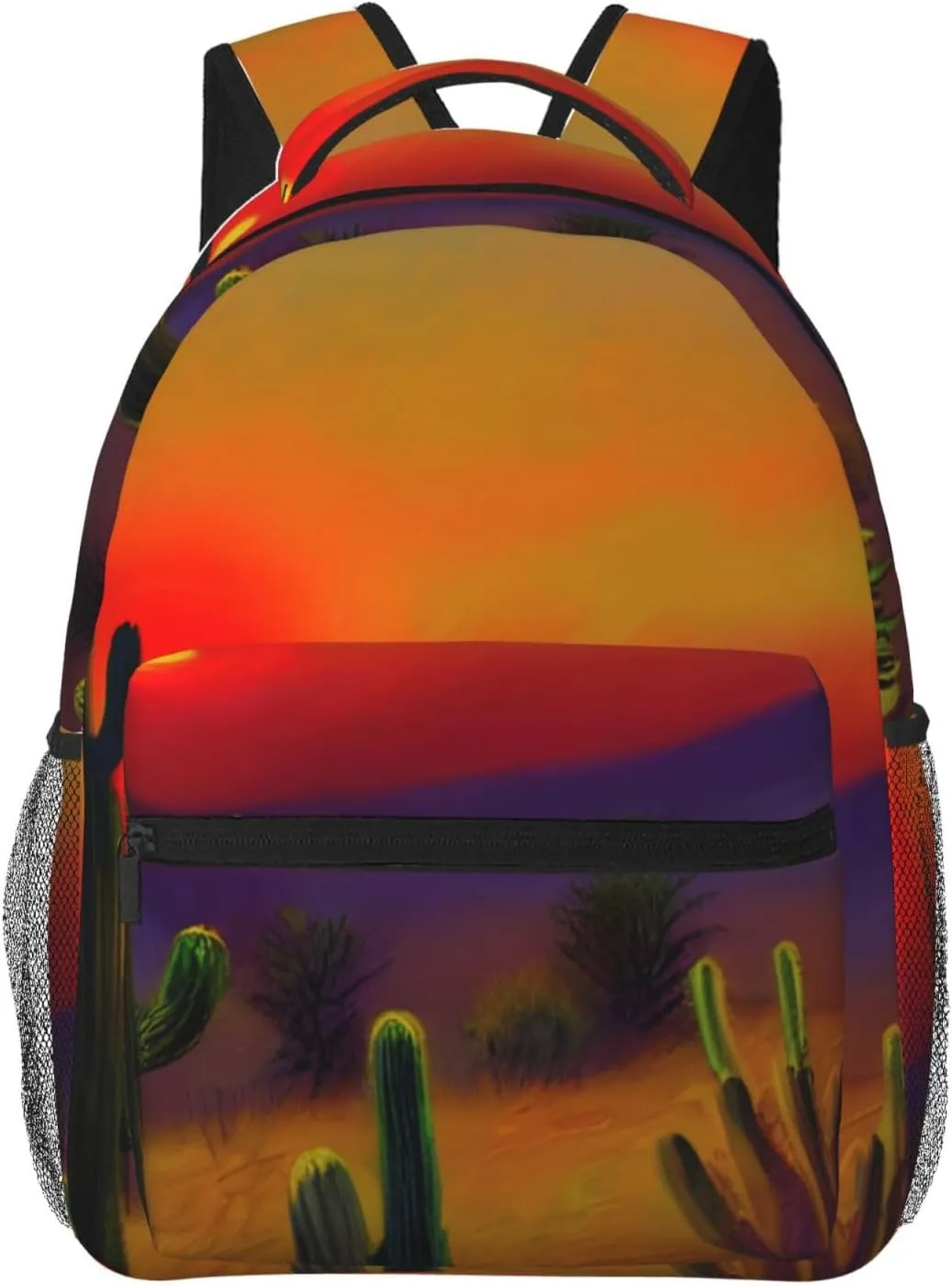 Sunset Cactus In Desert Leisure Lightweight Double-Shoulder Backpack,Simple Canvas, And Spacious Design