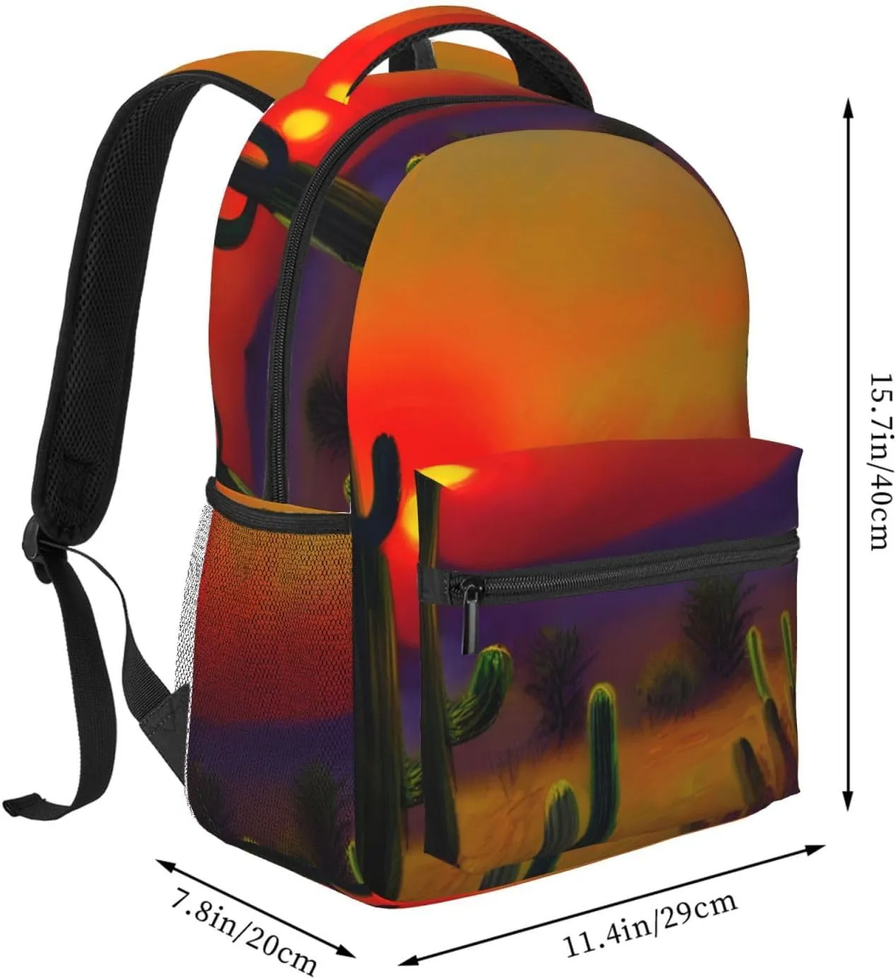 Sunset Cactus In Desert Leisure Lightweight Double-Shoulder Backpack,Simple Canvas, And Spacious Design