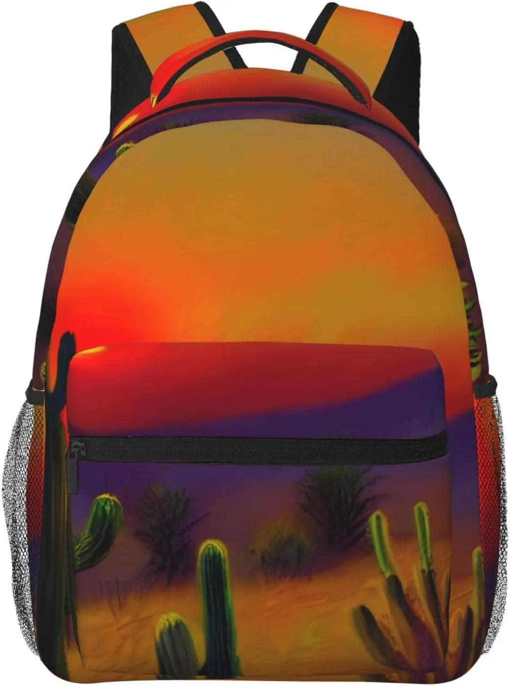 Sunset Cactus In Desert Leisure Lightweight Double-Shoulder Backpack,Simple Canvas, And Spacious Design