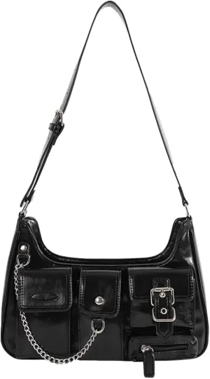 Sunwel Fashion Y2k Black Purse Goth Multi-Pockets Shoulder Bag Aesthetic Grunge Bag for Women