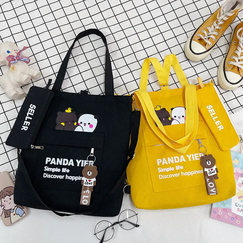 Supply Canvas Cartoon Bear Two-piece Large Crossbody Bags