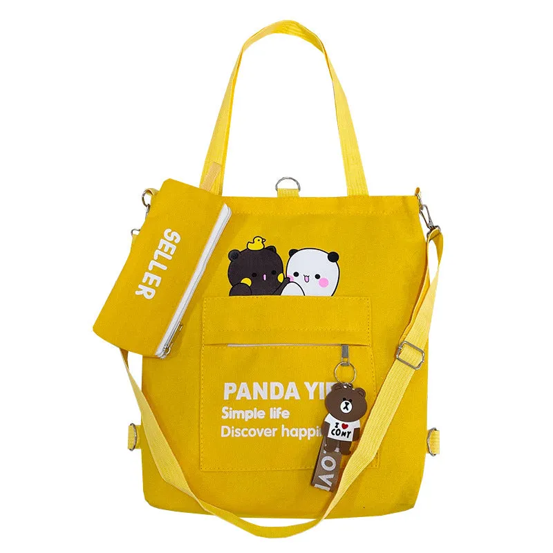Supply Canvas Cartoon Bear Two-piece Large Crossbody Bags