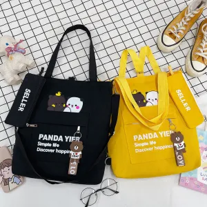 Supply Canvas Cartoon Bear Two-piece Large Crossbody Bags