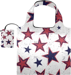 susiyo 4th Of July Usa Independence Day Foldable Reusable Grocery Shopping Tote Bag Heavy Duty Eco-friendly Travel Recycle Shoulder Bag Folding to fits in Pocket for Women Men