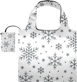 susiyo Black White Snowflakes Foldable Reusable Grocery Shopping Tote Bag Heavy Duty Eco-friendly Travel Recycle Shoulder Bag Folding to fits in Pocket for Women Men