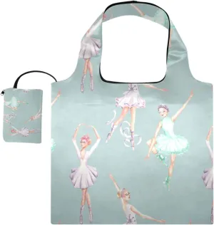 susiyo Watercolor Ballet Dancers Foldable Reusable Grocery Shopping Tote Bag Heavy Duty Eco-friendly Travel Recycle Shoulder Bag Folding to fits in Pocket for Women Men