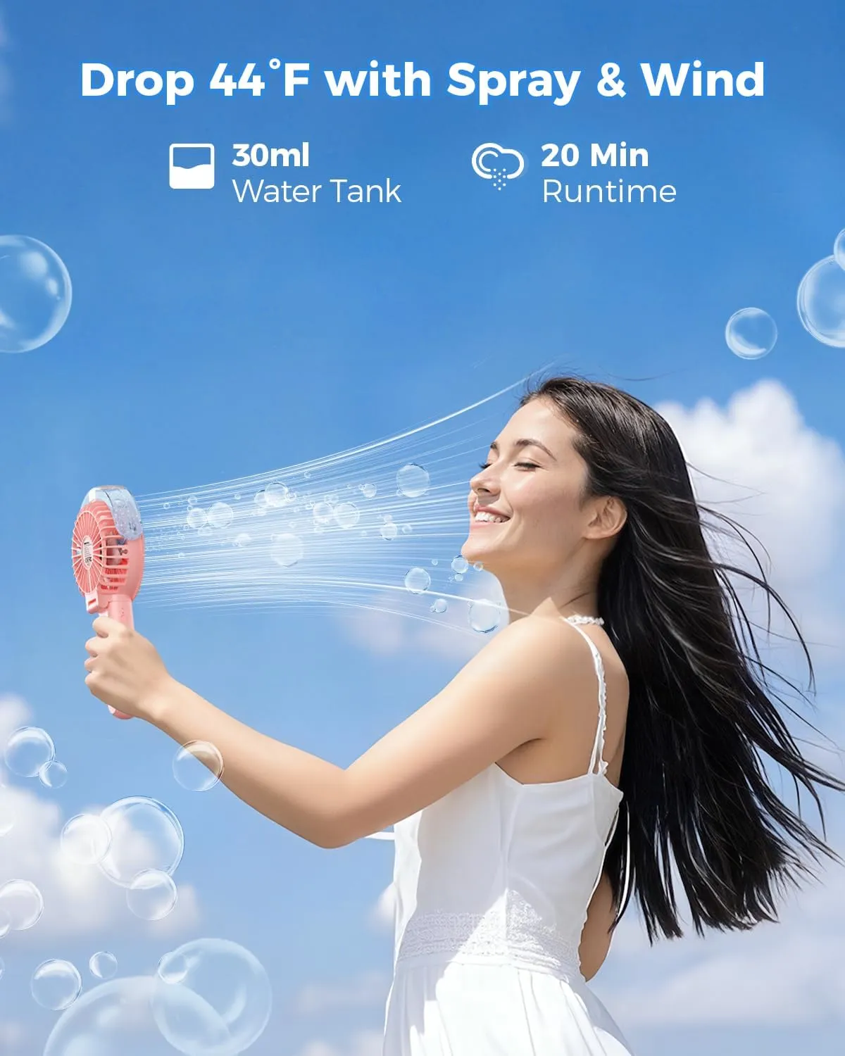 SWEETFULL Misting Fan Portable - 180° Foldable Handheld Personal Fan with Mist Spray, 3 Speeds, 30ml Water Tank, USB Rechargeable for Travel, Outdoors, Makeup, Camping, Home, and Office Use