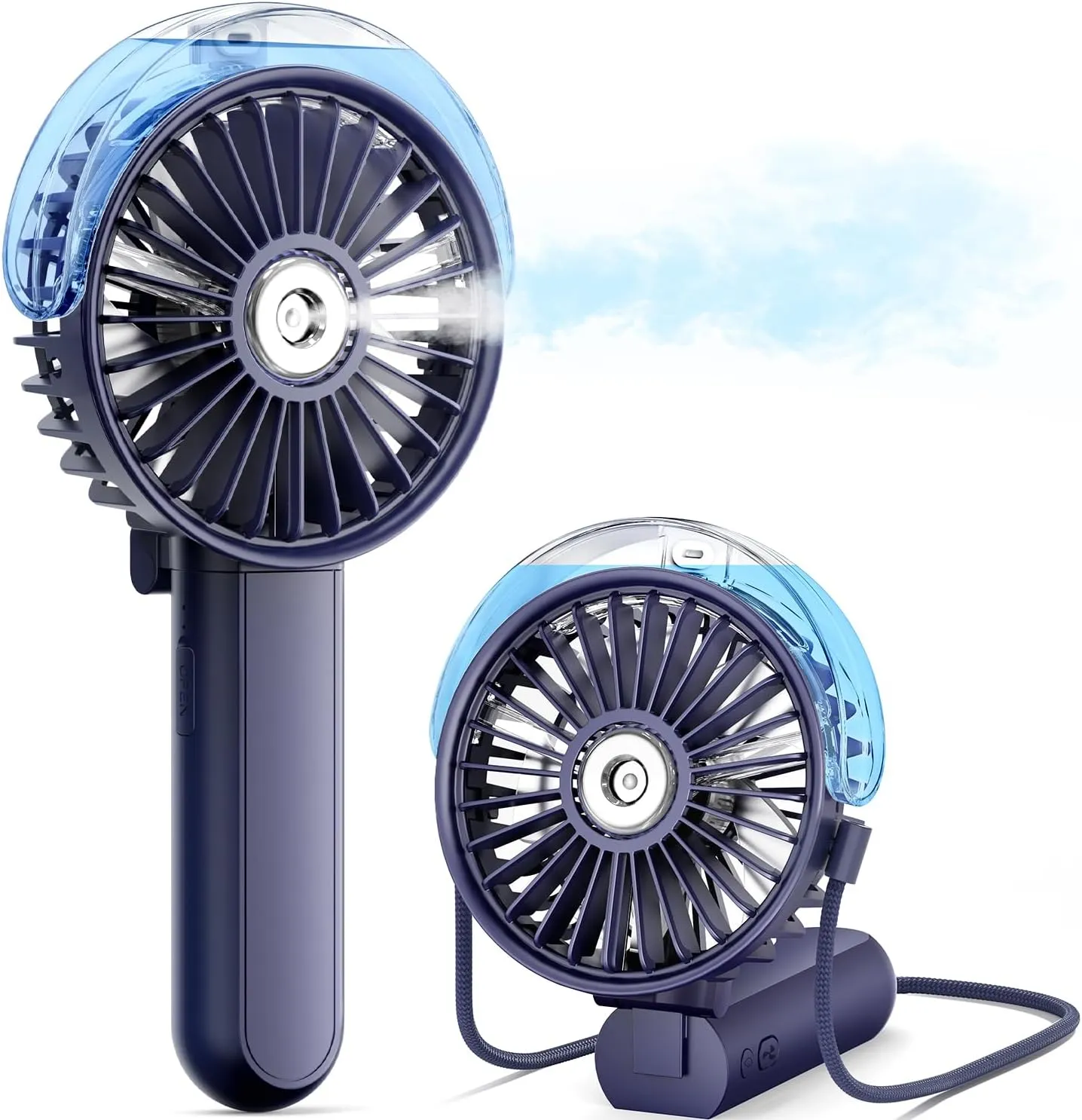 SWEETFULL Misting Fan Portable - 180° Foldable Handheld Personal Fan with Mist Spray, 3 Speeds, 30ml Water Tank, USB Rechargeable for Travel, Outdoors, Makeup, Camping, Home, and Office Use