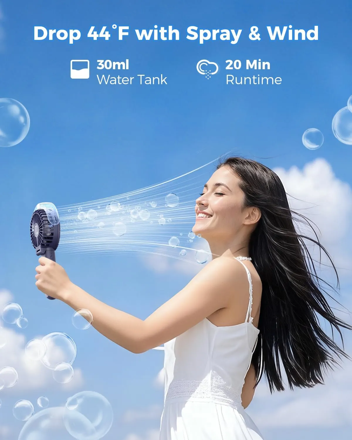 SWEETFULL Misting Fan Portable - 180° Foldable Handheld Personal Fan with Mist Spray, 3 Speeds, 30ml Water Tank, USB Rechargeable for Travel, Outdoors, Makeup, Camping, Home, and Office Use