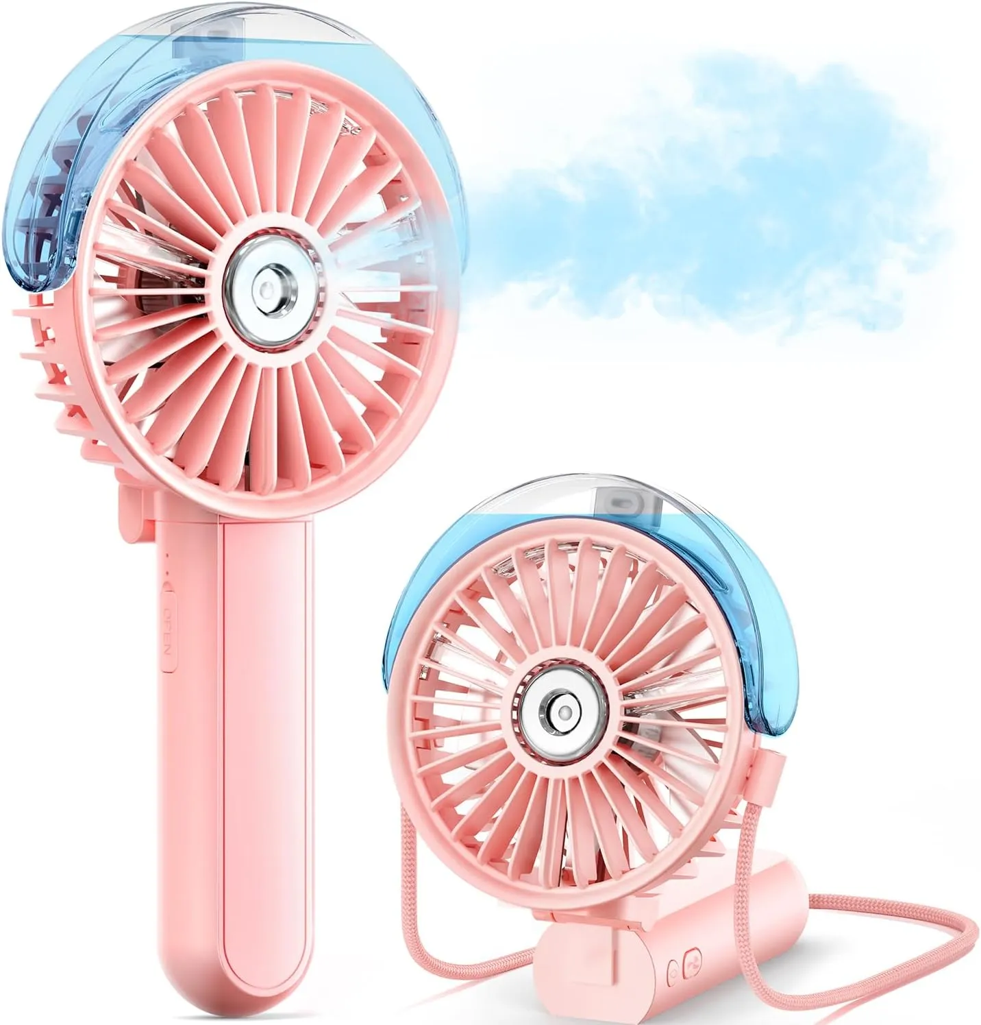 SWEETFULL Misting Fan Portable - 180° Foldable Handheld Personal Fan with Mist Spray, 3 Speeds, 30ml Water Tank, USB Rechargeable for Travel, Outdoors, Makeup, Camping, Home, and Office Use