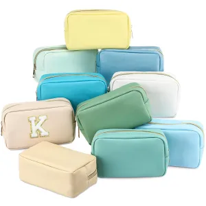 Sweetude 10 Pcs Preppy Makeup Bag Bulk Cosmetic Bag Bridesmaid Gift Wedding Day Bachelorette Party Favor Toiletry Pouch DIY PU Leather Skincare Pouch for Women(Blue Green Yellow)