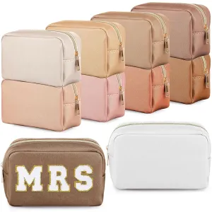 Sweetude 10 Pcs Preppy Makeup Bag Bulk Cosmetic Bag Bridesmaid Gift Wedding Day Bachelorette Party Favor Toiletry Pouch DIY PU Leather Skincare Pouch for Women(Vintage Color)