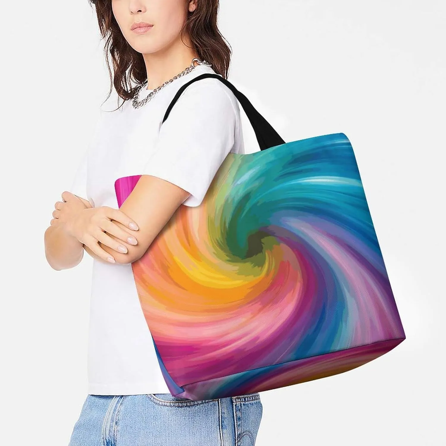 Swimming Dolphin in Blue Sea Tote Bag for Women Reusable Grocery Shoulder Bags Shopping Bag for Travel, Groceries