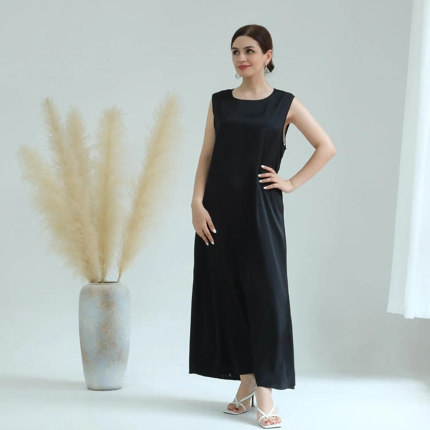SYANKANGXIAO Ramadan Afrian Inner Under Dress for Women Dubai Abaya Turkey Muslim Sleeveless Long Slip Dress