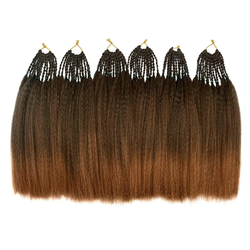 Synthetic Kinky Straight Crochet Braid Hair with Adjustable Pre-looped Yaki straight Crochet Braiding Hair Extension for Black Women 6 Packs 14 Inches 96 Roots T30