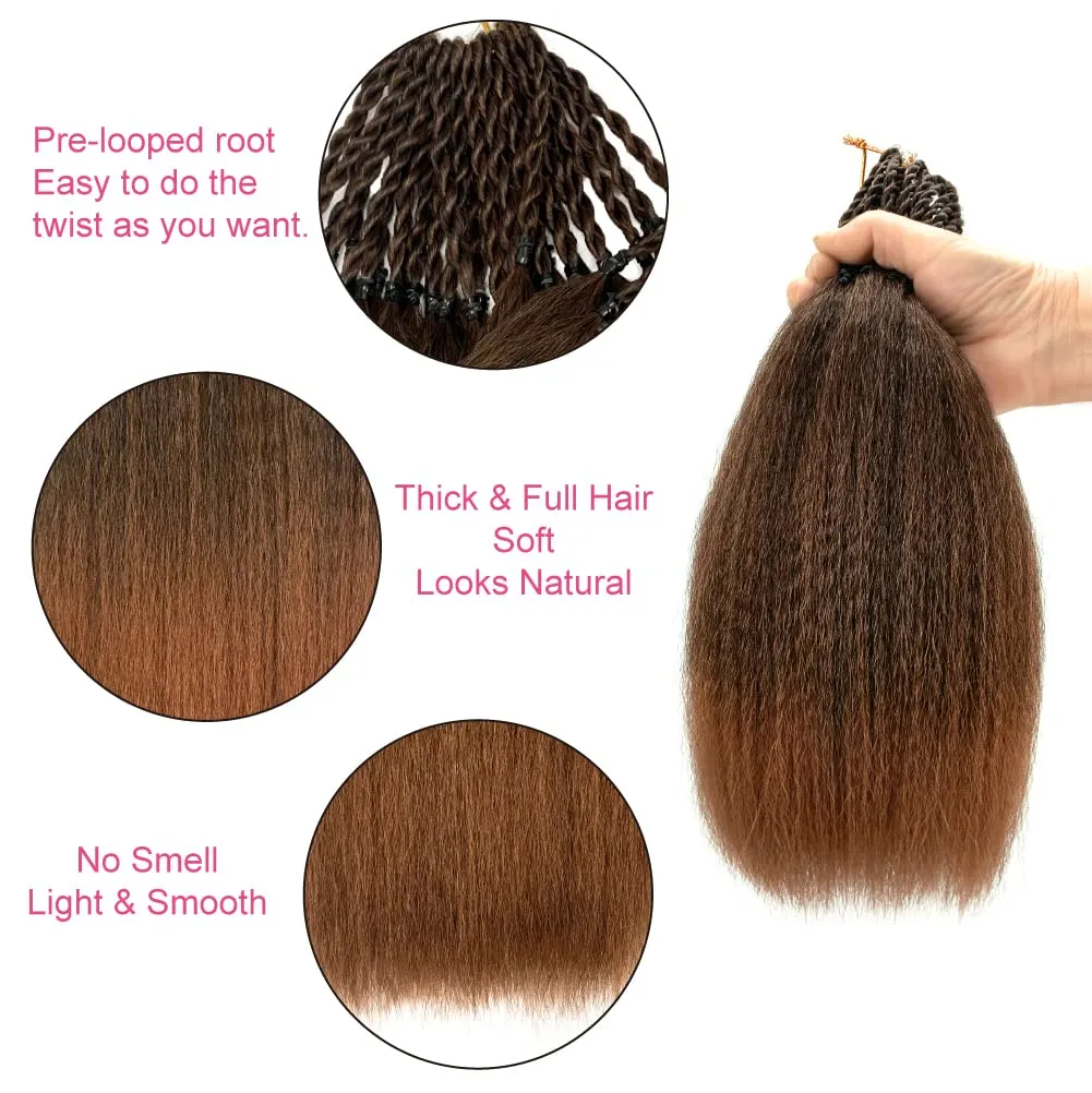Synthetic Kinky Straight Crochet Braid Hair with Adjustable Pre-looped Yaki straight Crochet Braiding Hair Extension for Black Women 6 Packs 14 Inches 96 Roots T30