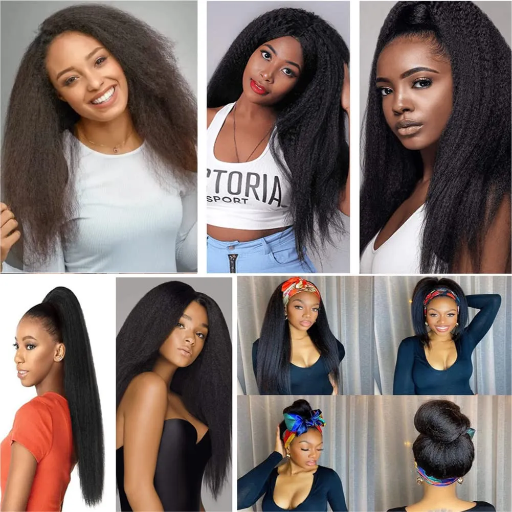 Synthetic Kinky Straight Crochet Braid Hair with Adjustable Pre-looped Yaki straight Crochet Braiding Hair Extension for Black Women 6 Packs 14 Inches 96 Roots T30