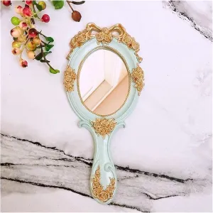 Tabletop Mirror Princess Makeup Mirror Mirror Large Handheld Mirror with Handle Retro Makeup Mirror Retro Pattern Handheld Makeup Mirror Cosmetic Mirror (Color : Blue)