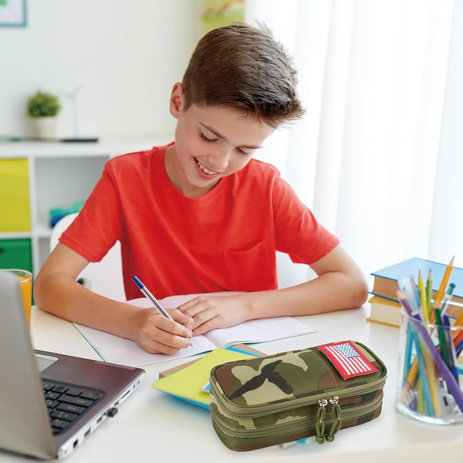 Tactical Pencil Case for Boy,Large Capacity Pencil Pouch,Marker Organizer Case Pen Box, Tool Bag Desk Organizer for School College Office Organizers for Kids Men Women Adult Teens(Camo Green)