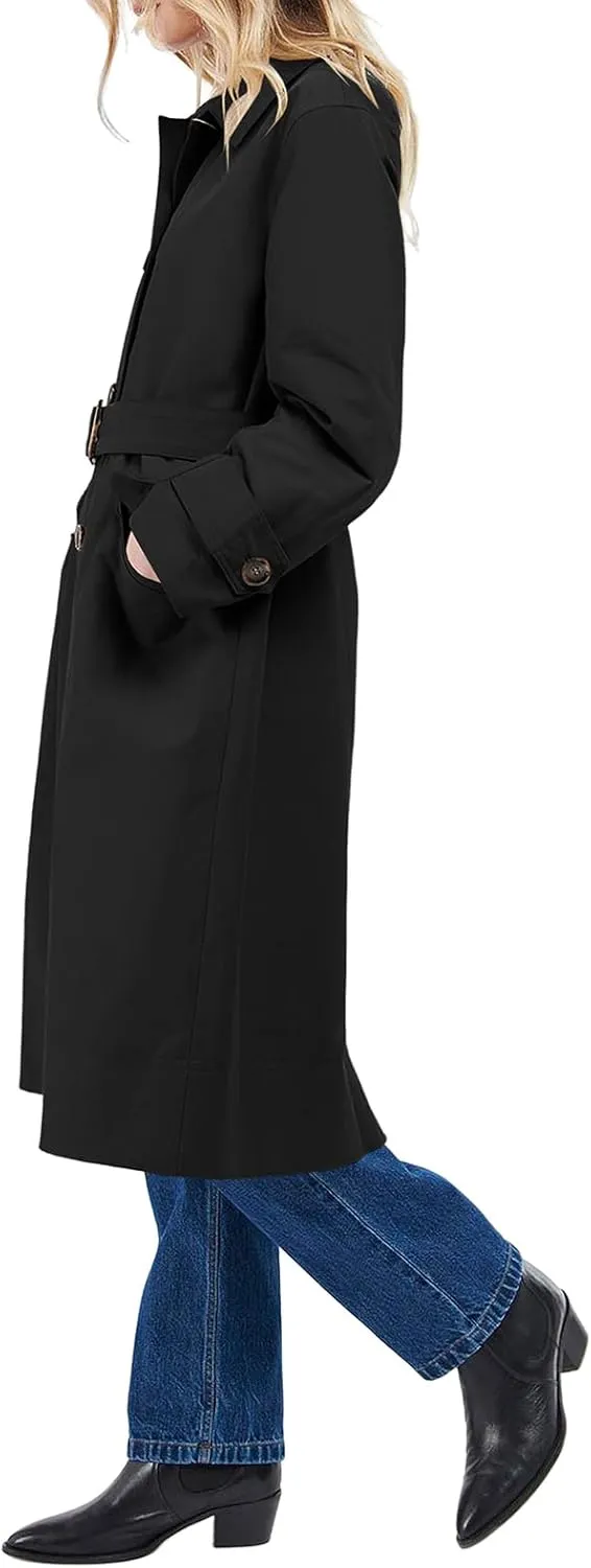Tankaneo Womens Trench Coats Single Breasted Long Windproof Overcoat with Pockets and Belt