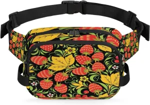 Tavisto Strawberry Yellow Leaf Durable Waterproof Fanny Pack with Double Zipper Closure - Organize Your Essentials with Ease - Lightweight and Comfortable for Men and Women