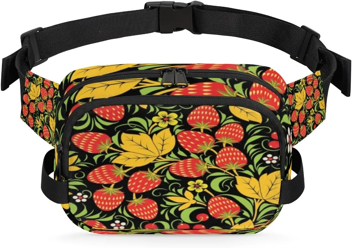 Tavisto Strawberry Yellow Leaf Durable Waterproof Fanny Pack with Double Zipper Closure - Organize Your Essentials with Ease - Lightweight and Comfortable for Men and Women