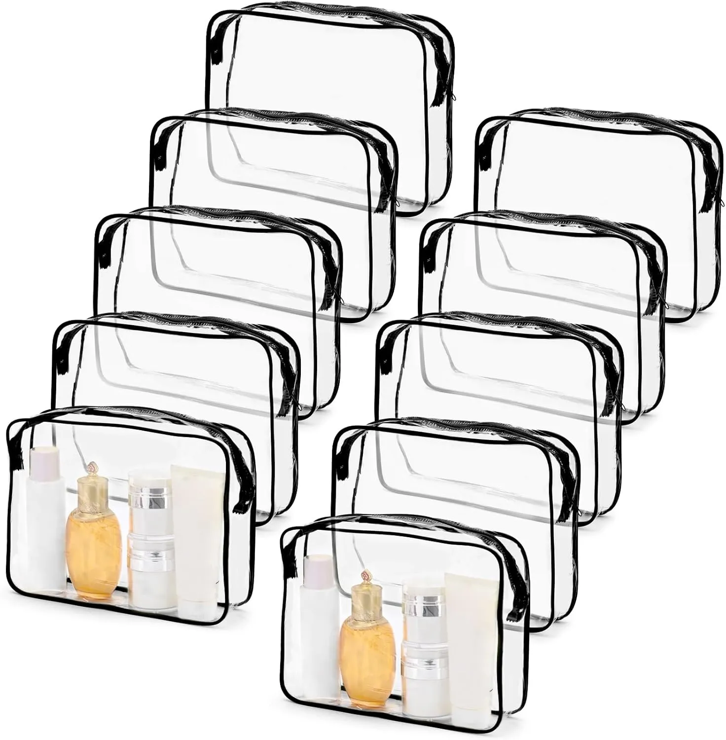 Tbestmax 10 Pack Clear Cosmetic Bags Makeup Bags Portable Waterproof TSA Approved Travel Toiletry Bags Organizer