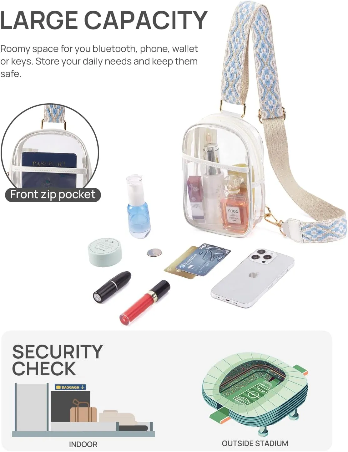 Telena Clear Bag for Stadium Events Women's Clear Purses for Women Stadium Crossbody Bag