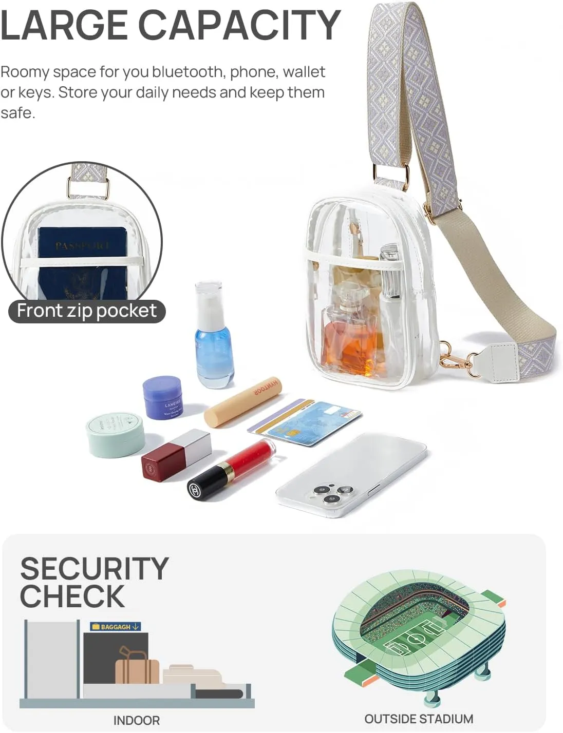 Telena Clear Bag for Stadium Events Women's Clear Purses for Women Stadium Crossbody Bag
