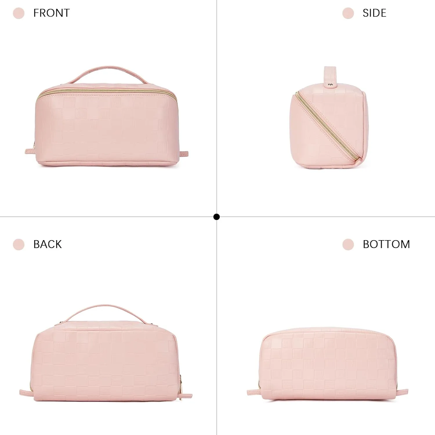 Telena Makeup Bag Large Capacity Travel Cosmetic Bag Portable PU Leather Water Resistant Makeup Organizer Bags for Women with Handle and Divider Open Flat