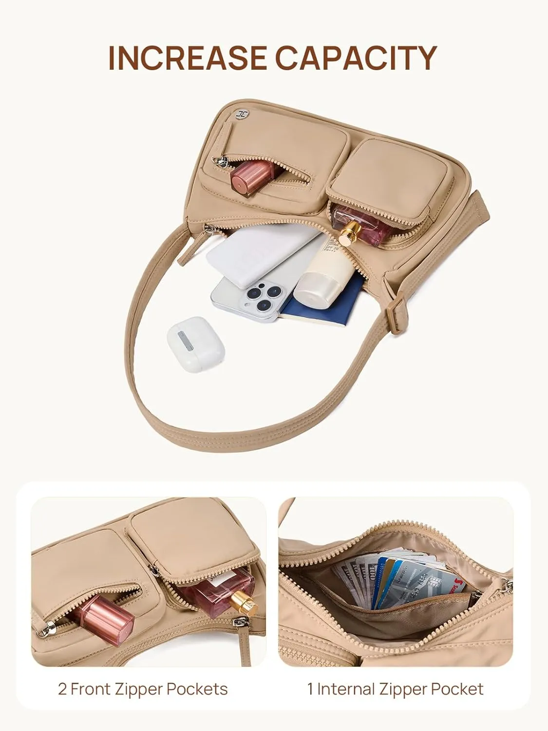 Telena Shoulder Bag Y2K Purse for Women Nylon Crescent Trendy Handbag with Adjustable Strap