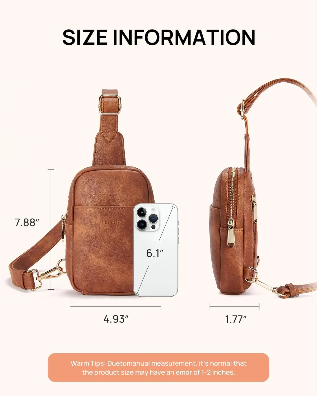 Telena Small Sling Bag for Women Leather Crossbody Fanny Packs Chest Bag for Women