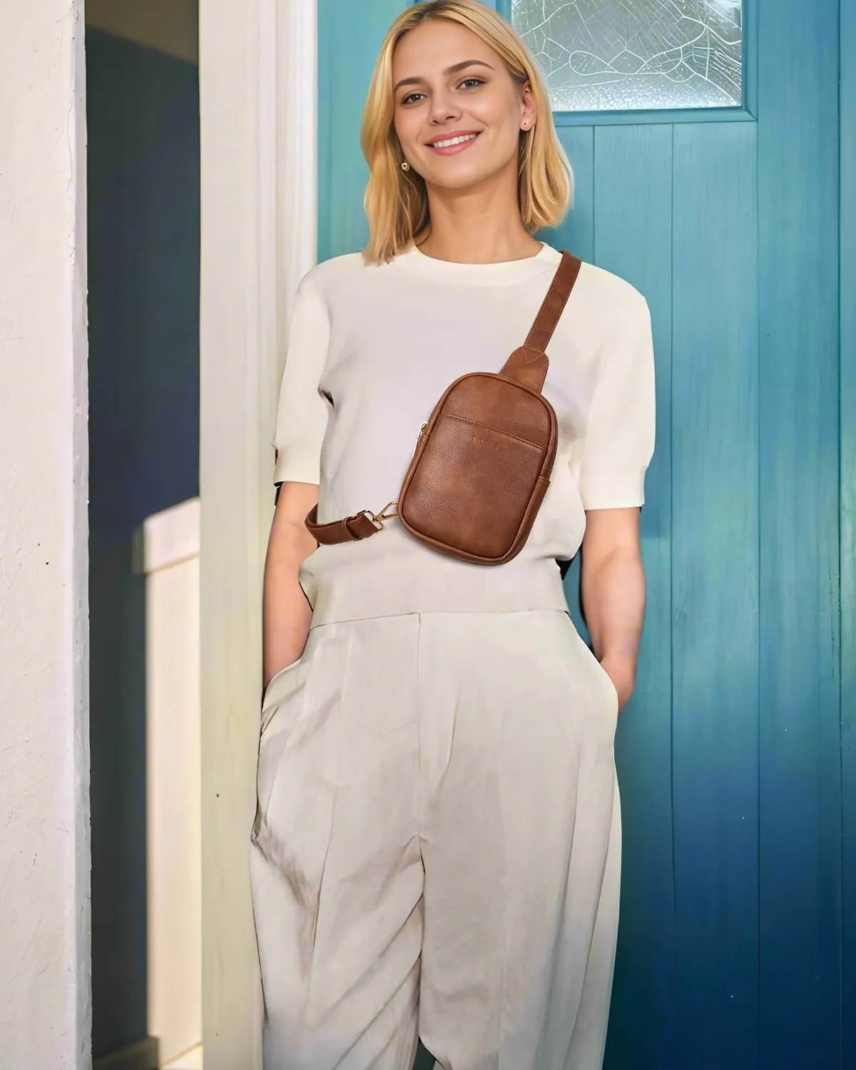 Telena Small Sling Bag for Women Leather Crossbody Fanny Packs Chest Bag for Women