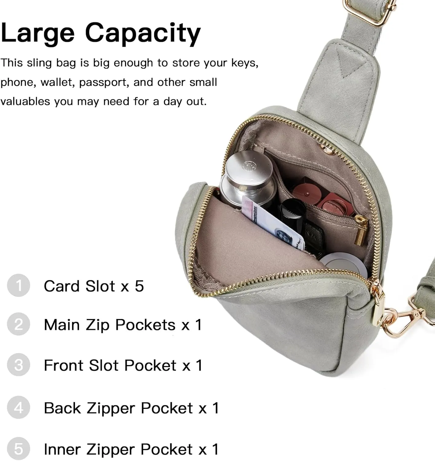 Telena Small Sling Bag for Women Leather Crossbody Fanny Packs Chest Bag for Women