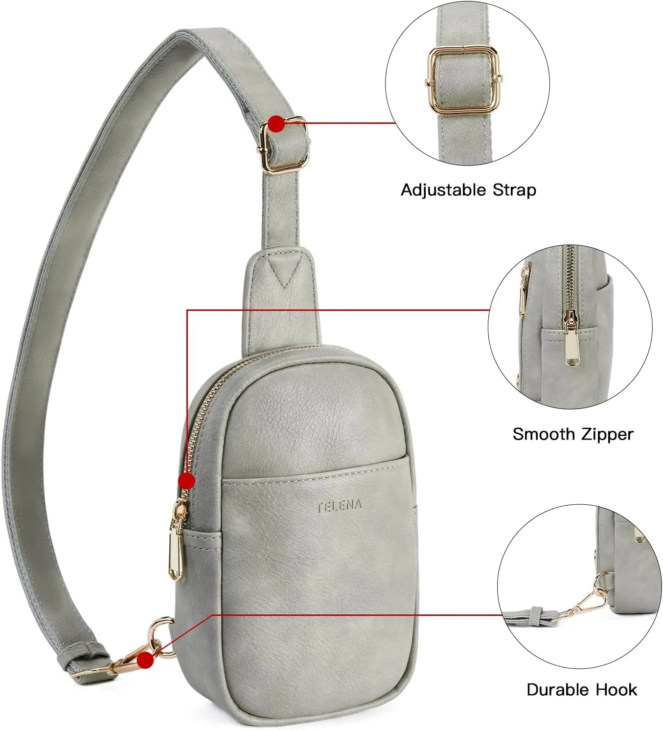 Telena Small Sling Bag for Women Leather Crossbody Fanny Packs Chest Bag for Women
