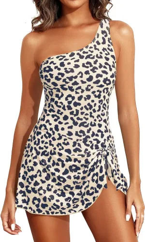 Tempt Me Women One Piece Swim Dress One Shoulder Swimsuit with Skirt Tummy Control Swimdress Bathing Suit