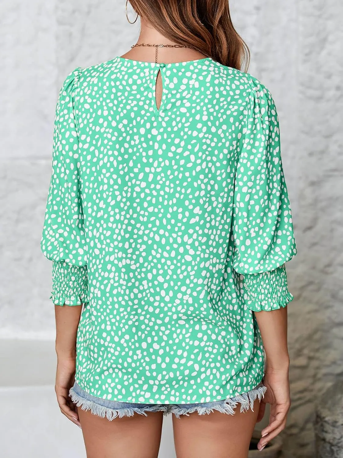 Teurkia Women's Polka Dot 3/4 Sleeve Blouse Tops Ladies Casual Office Work Crew Neck T-Shirt