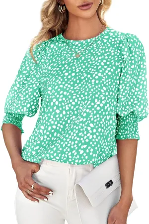Teurkia Women's Polka Dot 3/4 Sleeve Blouse Tops Ladies Casual Office Work Crew Neck T-Shirt