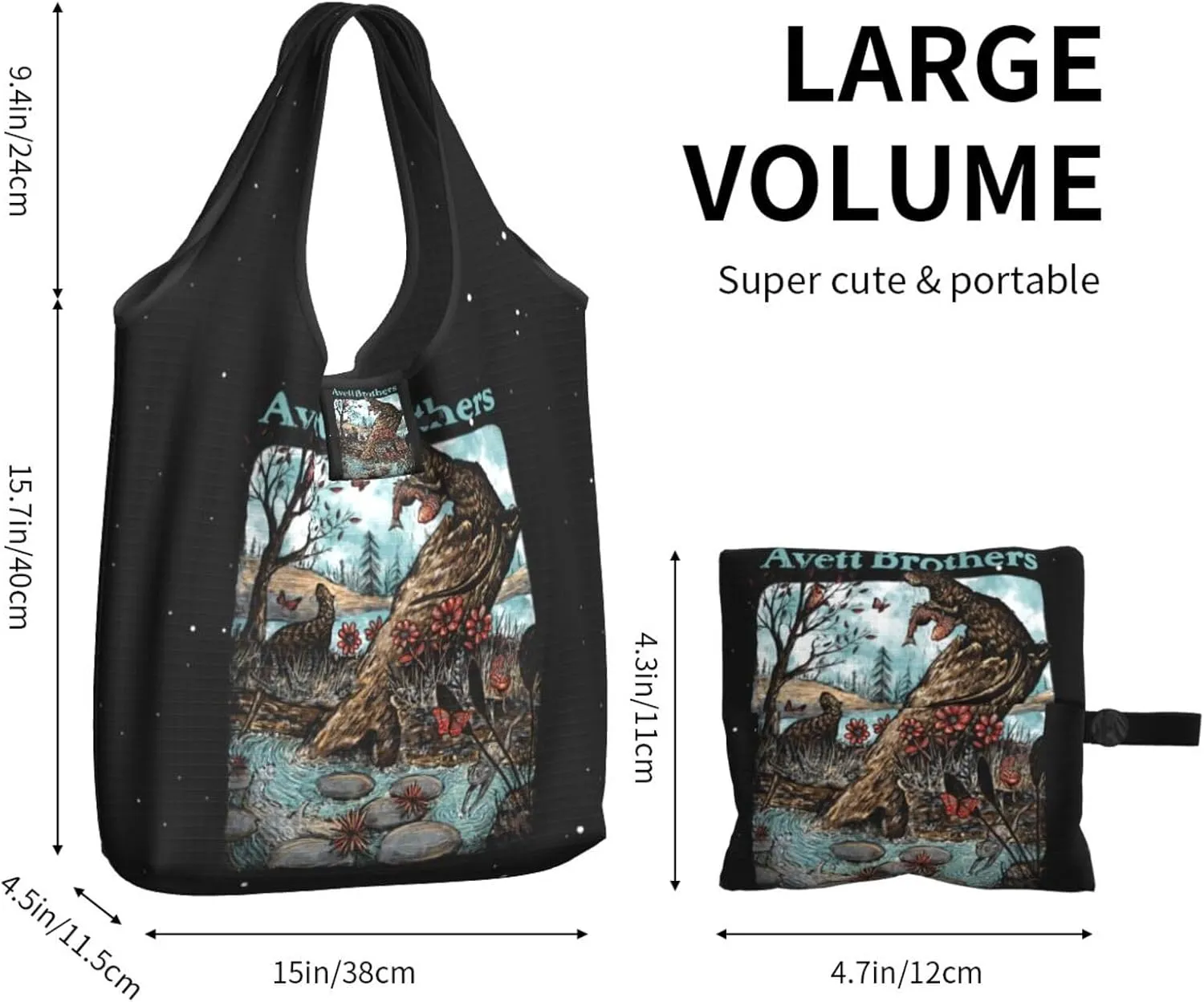 The Avett Musics Brothers Foldable Portable Shopping Shoulder Tote for Women Weekender Handbag Reusable Grocery Bag