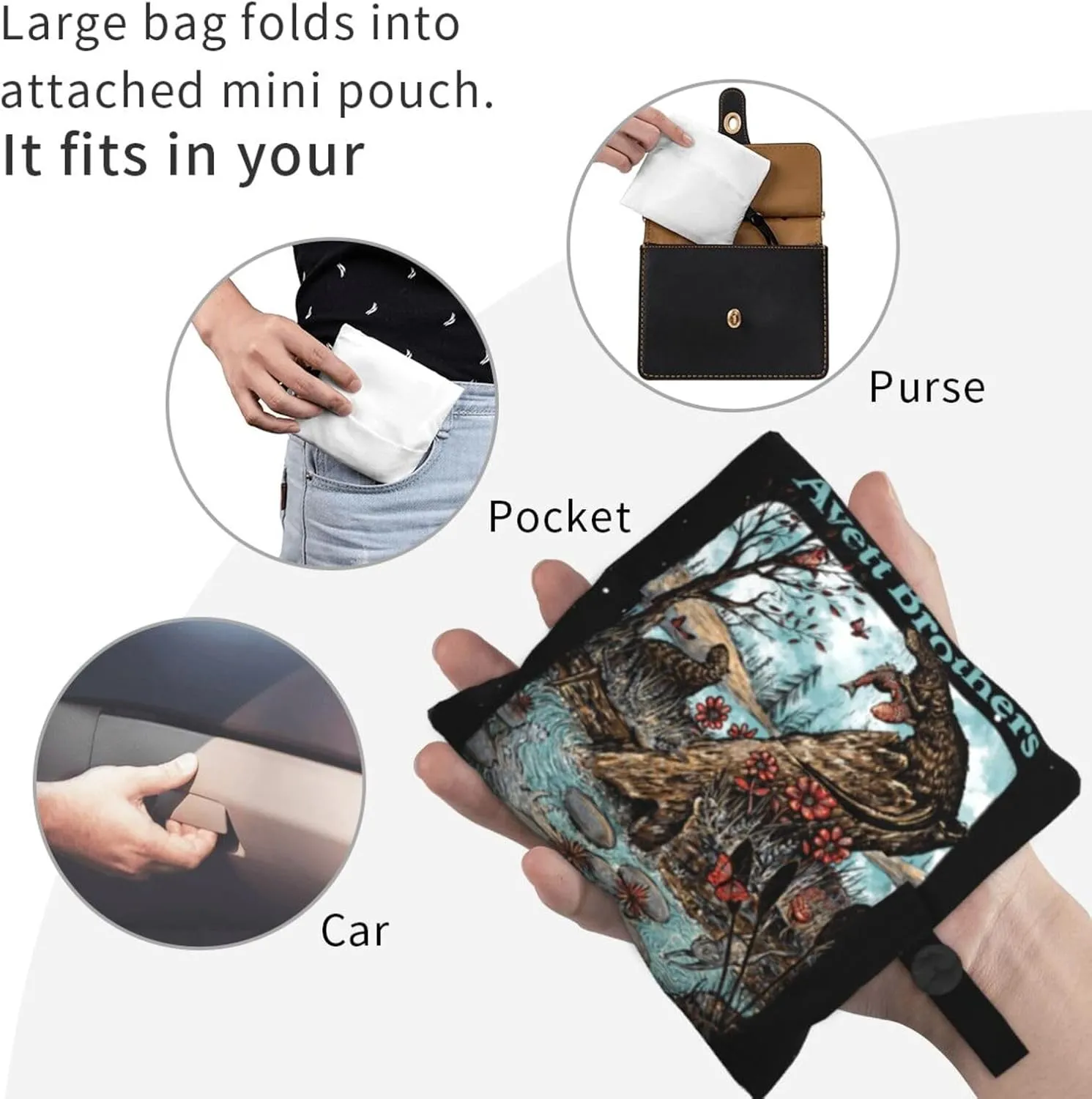 The Avett Musics Brothers Foldable Portable Shopping Shoulder Tote for Women Weekender Handbag Reusable Grocery Bag