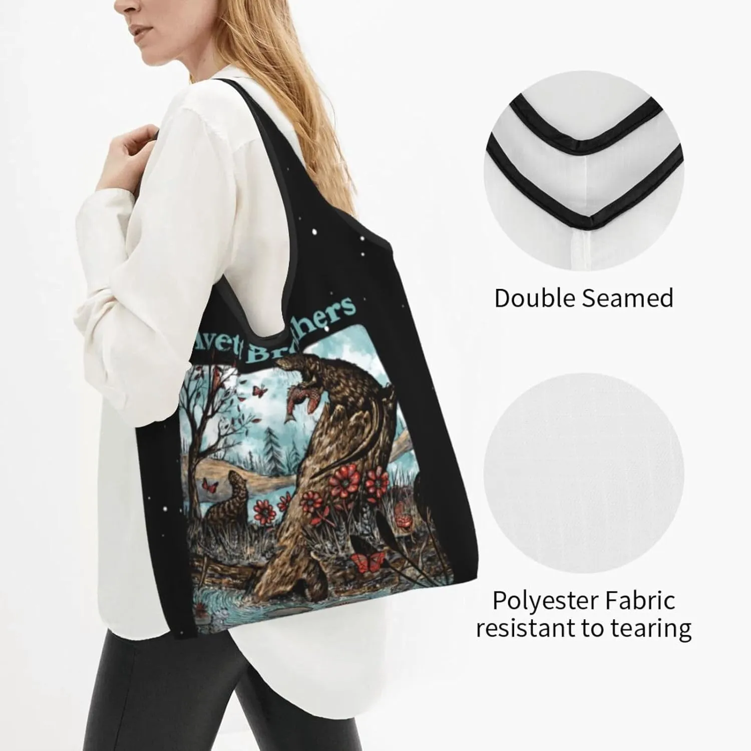 The Avett Musics Brothers Foldable Portable Shopping Shoulder Tote for Women Weekender Handbag Reusable Grocery Bag