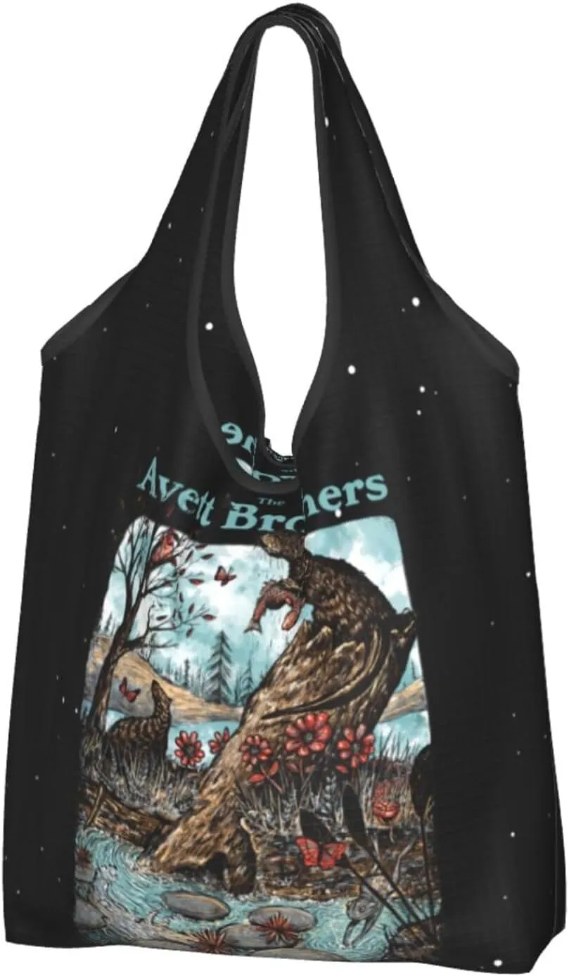 The Avett Musics Brothers Foldable Portable Shopping Shoulder Tote for Women Weekender Handbag Reusable Grocery Bag