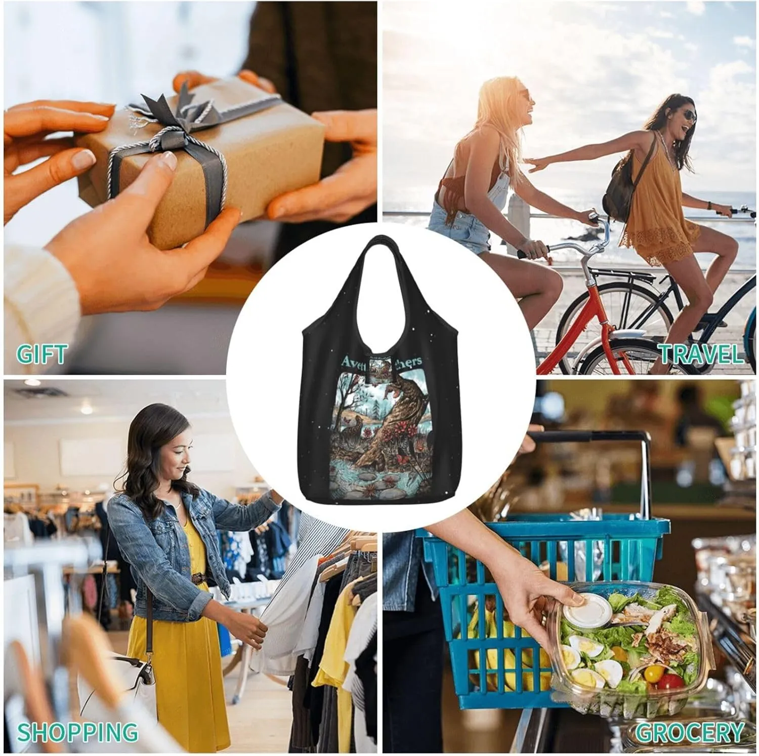 The Avett Musics Brothers Foldable Portable Shopping Shoulder Tote for Women Weekender Handbag Reusable Grocery Bag