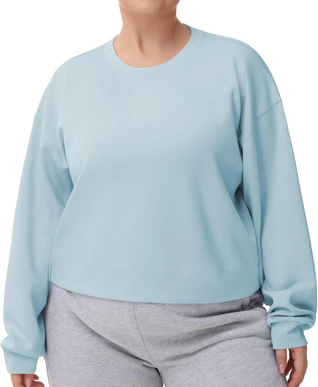 THE GYM PEOPLE Women's Crewneck Cropped Pullover Sweatshirt Cute Basic Long Sleeves Workout Tops