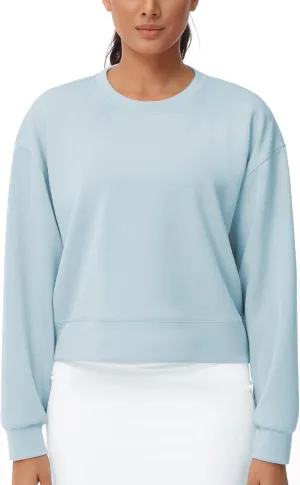 THE GYM PEOPLE Women's Crewneck Cropped Pullover Sweatshirt Cute Basic Long Sleeves Workout Tops