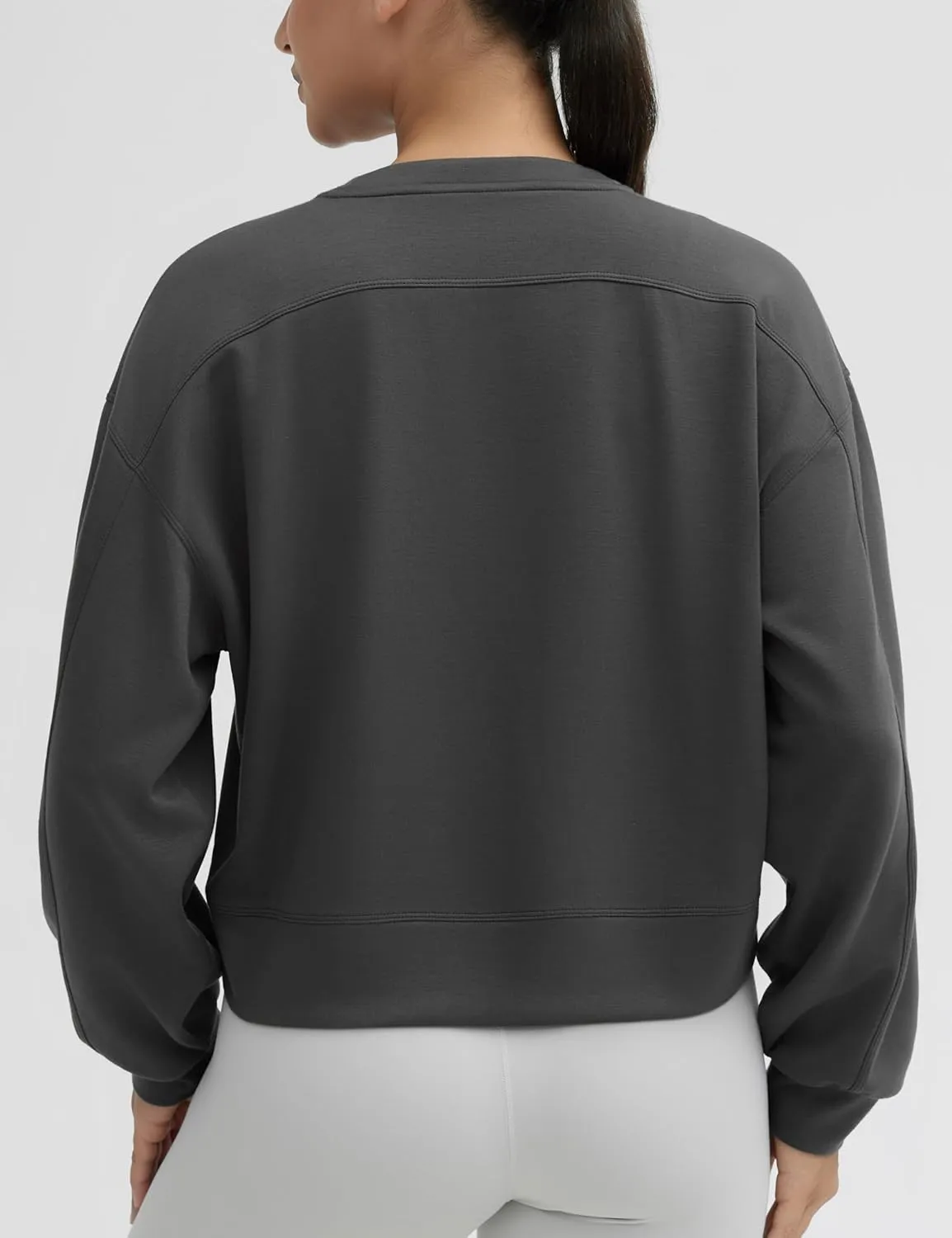 THE GYM PEOPLE Women's Crewneck Cropped Pullover Sweatshirt Cute Basic Long Sleeves Workout Tops