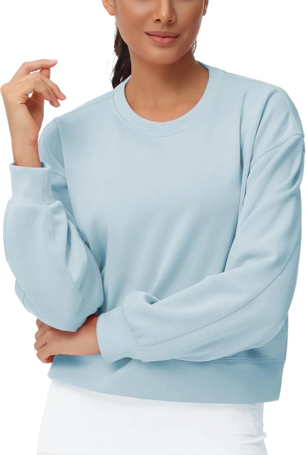 THE GYM PEOPLE Women's Crewneck Cropped Pullover Sweatshirt Cute Basic Long Sleeves Workout Tops